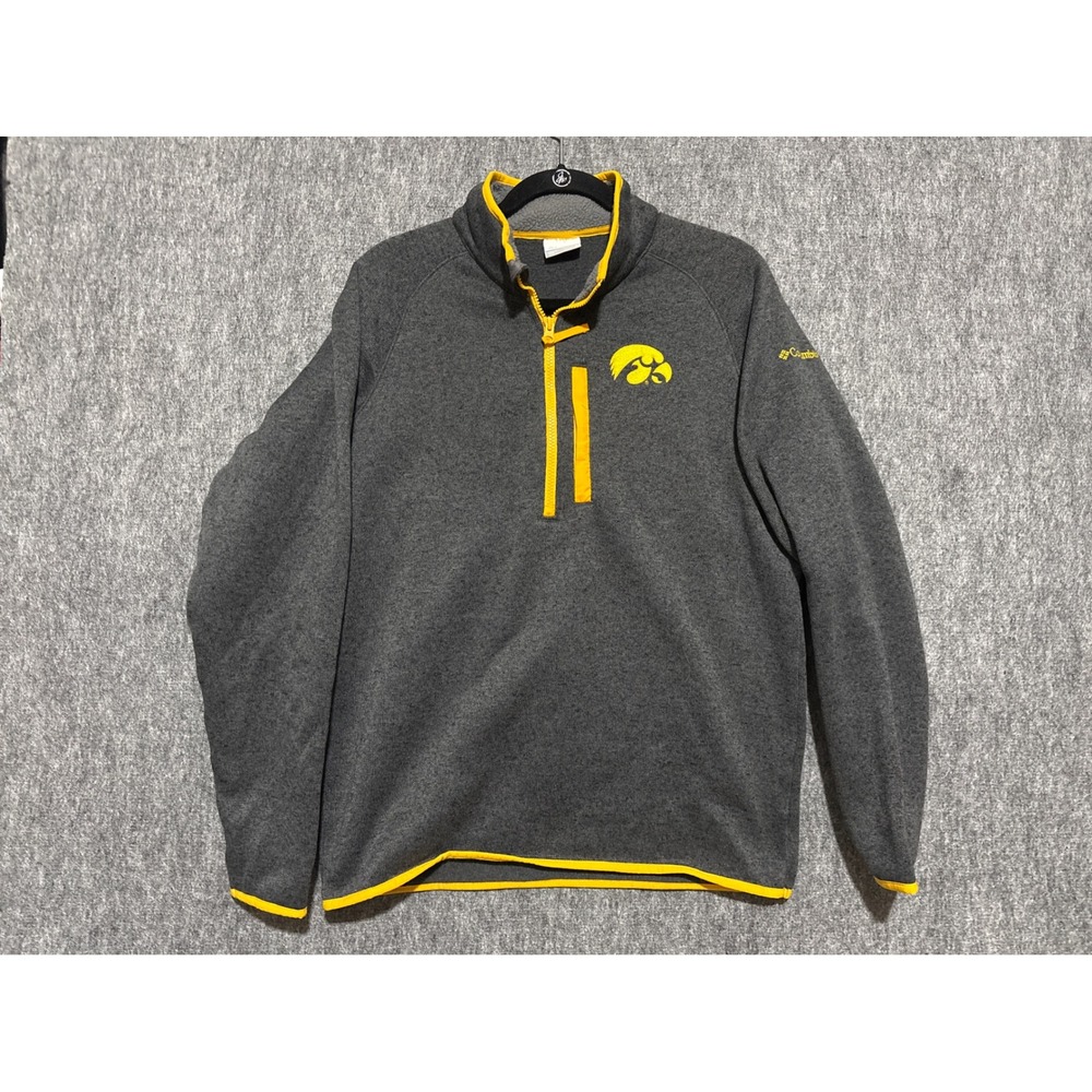 Columbia Iowa Hawkeyes Mens Medium Gray Yellow Quarter Zip Pullover XM8695